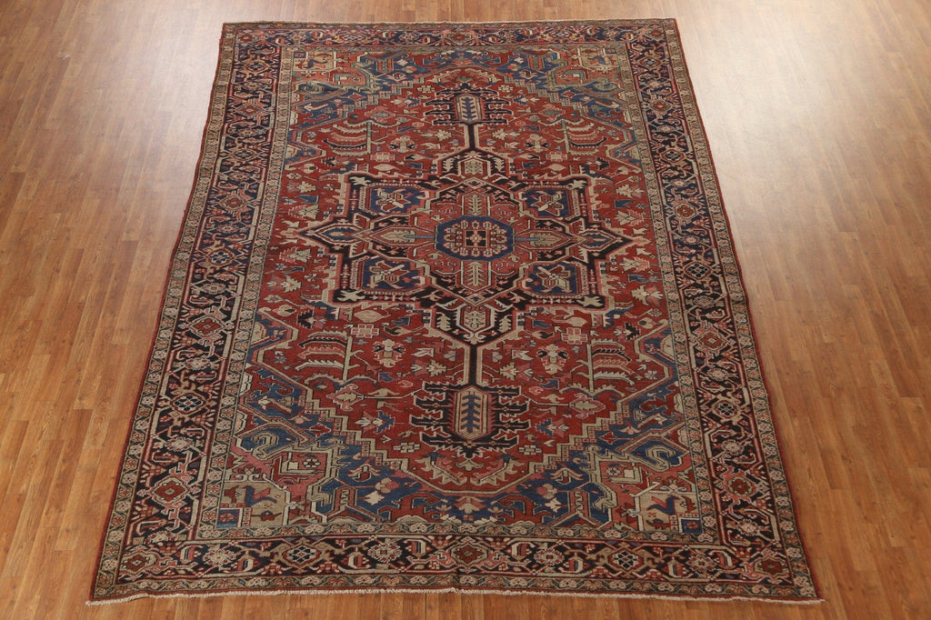 Pre-1900 Antique Vegetable Dye Heriz Serapi Persian Area Rug 9x12