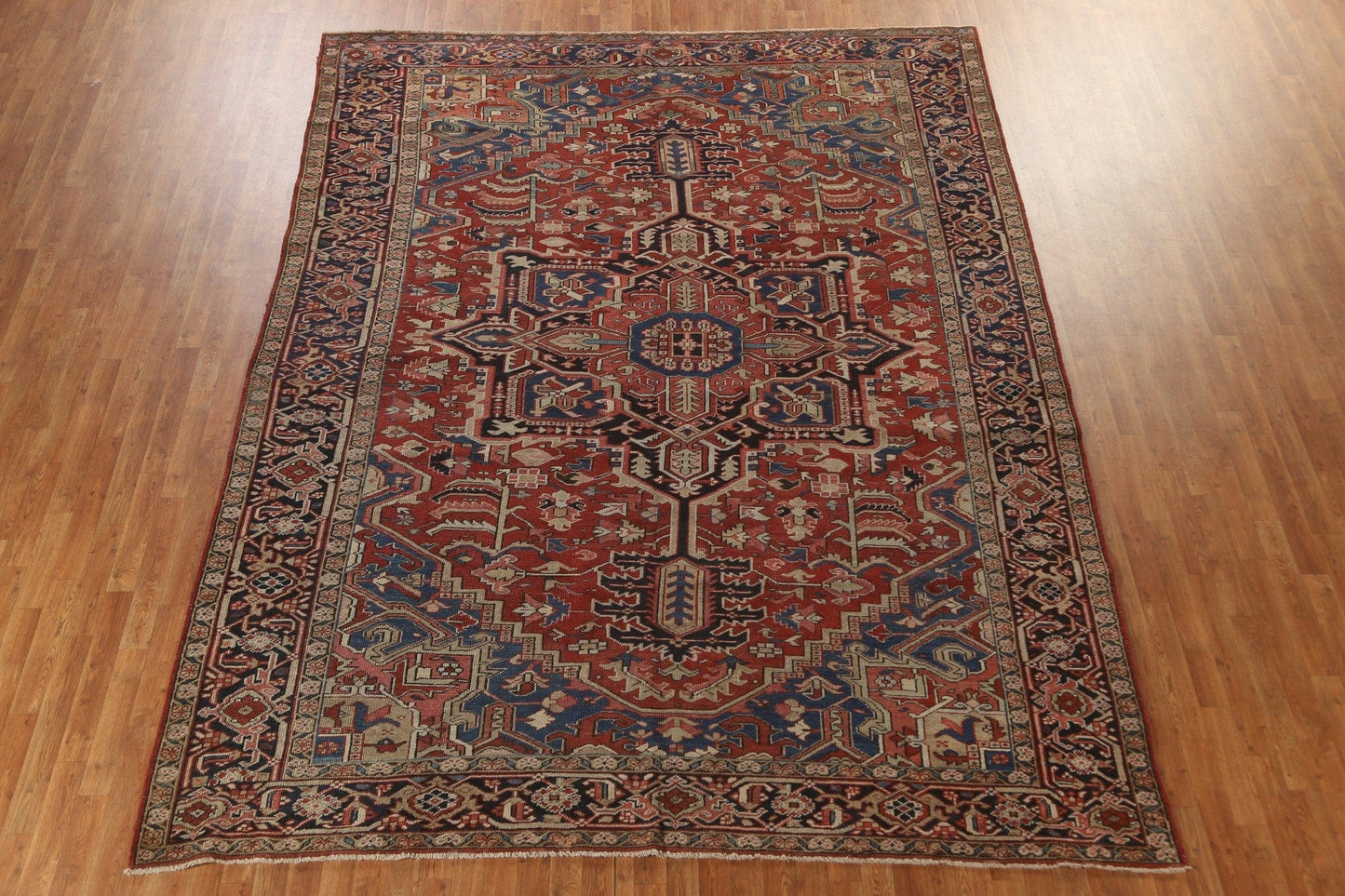 Pre-1900 Antique Vegetable Dye Heriz Serapi Persian Area Rug 9x12