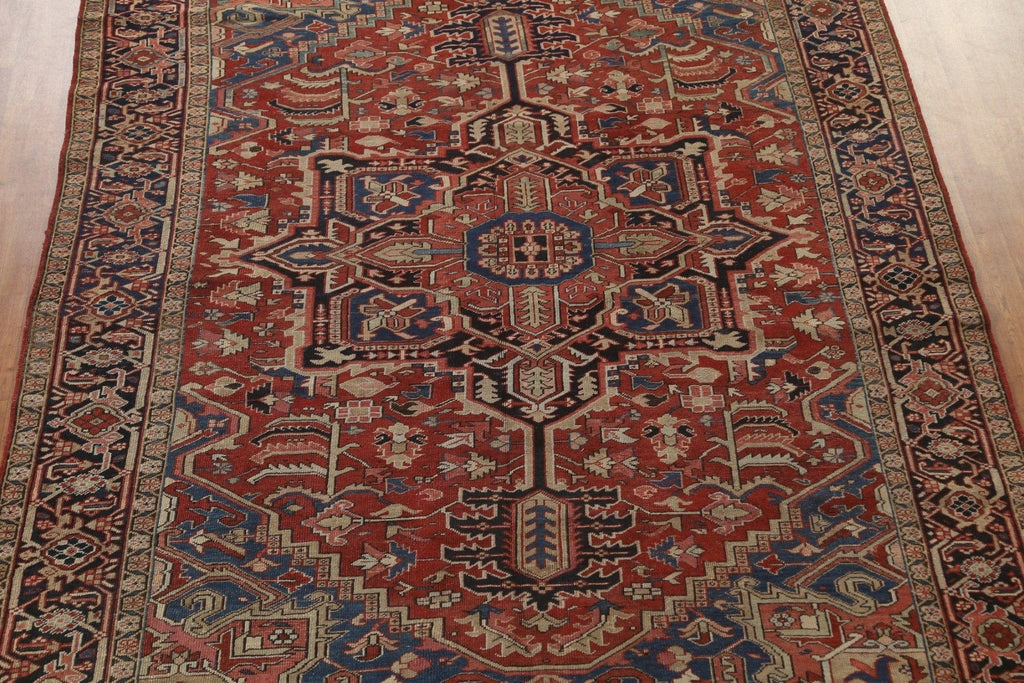 Pre-1900 Antique Vegetable Dye Heriz Serapi Persian Area Rug 9x12