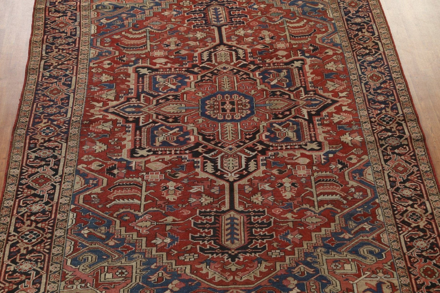 Pre-1900 Antique Vegetable Dye Heriz Serapi Persian Area Rug 9x12