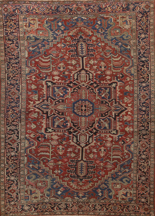 Pre-1900 Antique Vegetable Dye Heriz Serapi Persian Area Rug 9x12