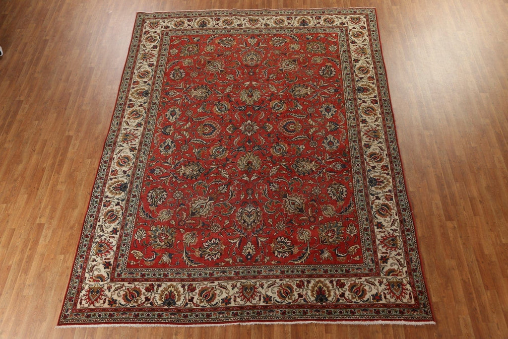 Vintage Red Floral Tabriz Persian Area Rug 10x13