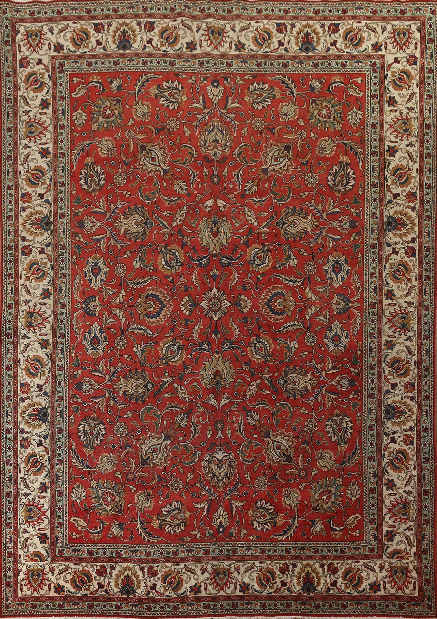 Vintage Red Floral Tabriz Persian Area Rug 10x13