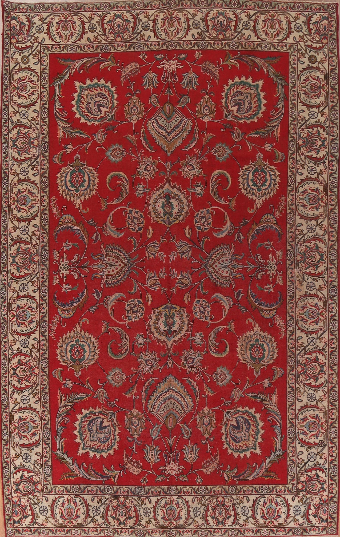 Antique Floral Red Tabriz Persian Area Rug 9x13