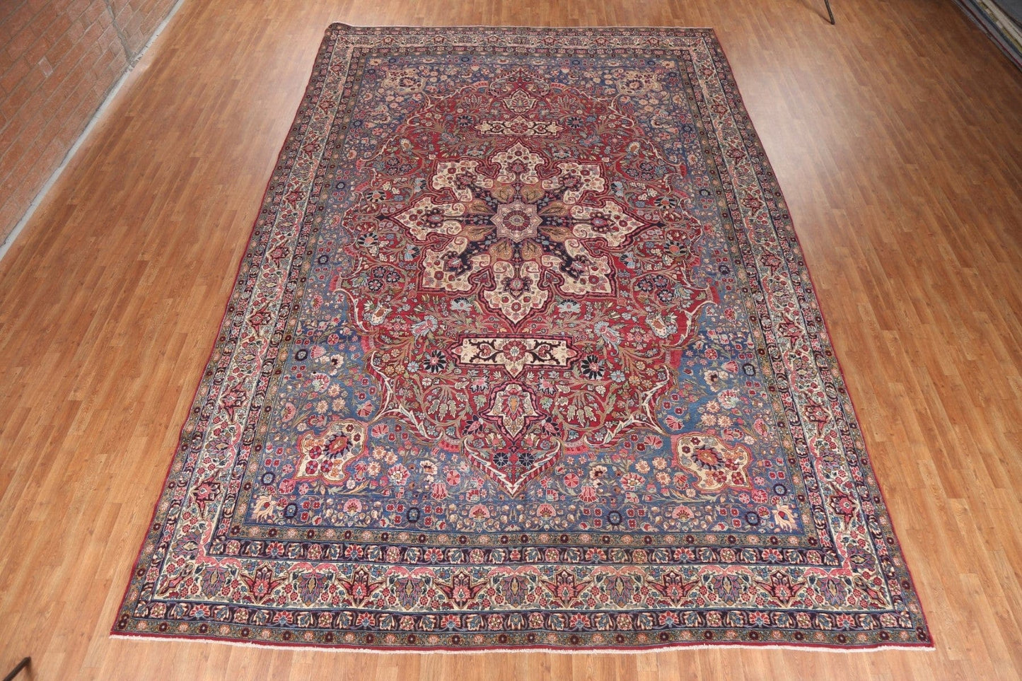 Pre-1900 Antique Vegetable Dye Yazd Large Persian Rug 11x16