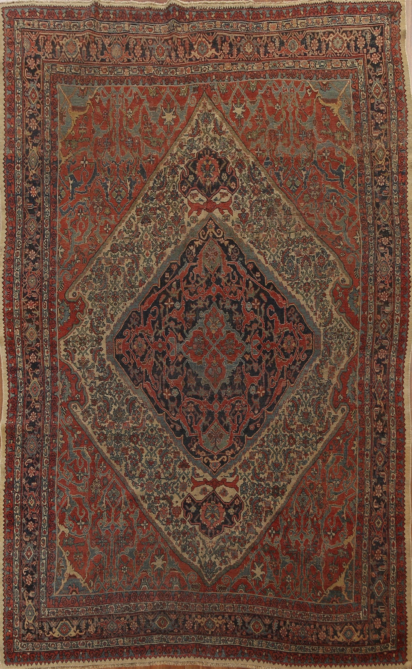 Pre-1900 Antique Vegetable Dye Bidjar Halvaei Persian Rug 8x11