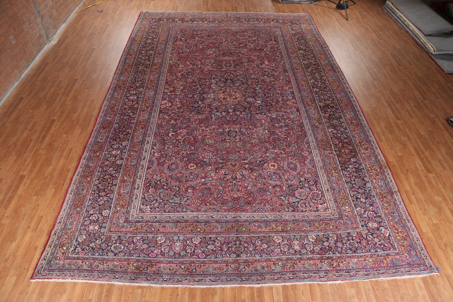 Pre-1900 Antique Vegetable Dye Mashad Persian Rug 13x19