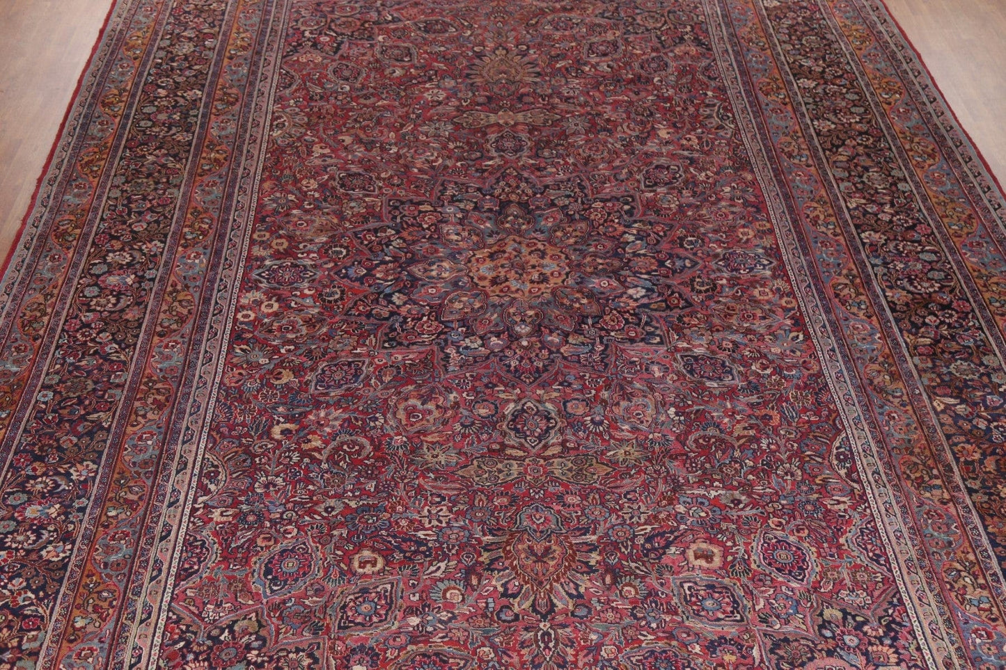 Pre-1900 Antique Vegetable Dye Mashad Persian Rug 13x19