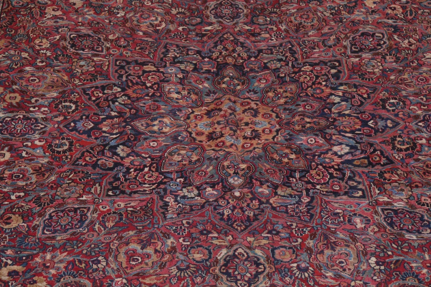 Pre-1900 Antique Vegetable Dye Mashad Persian Rug 13x19