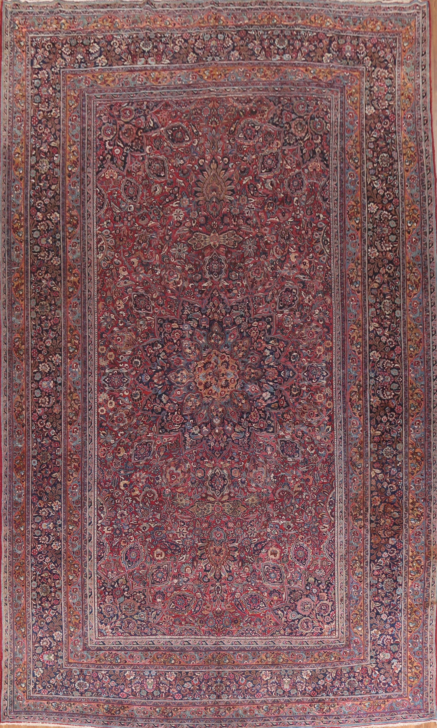 Pre-1900 Antique Vegetable Dye Mashad Persian Rug 13x19