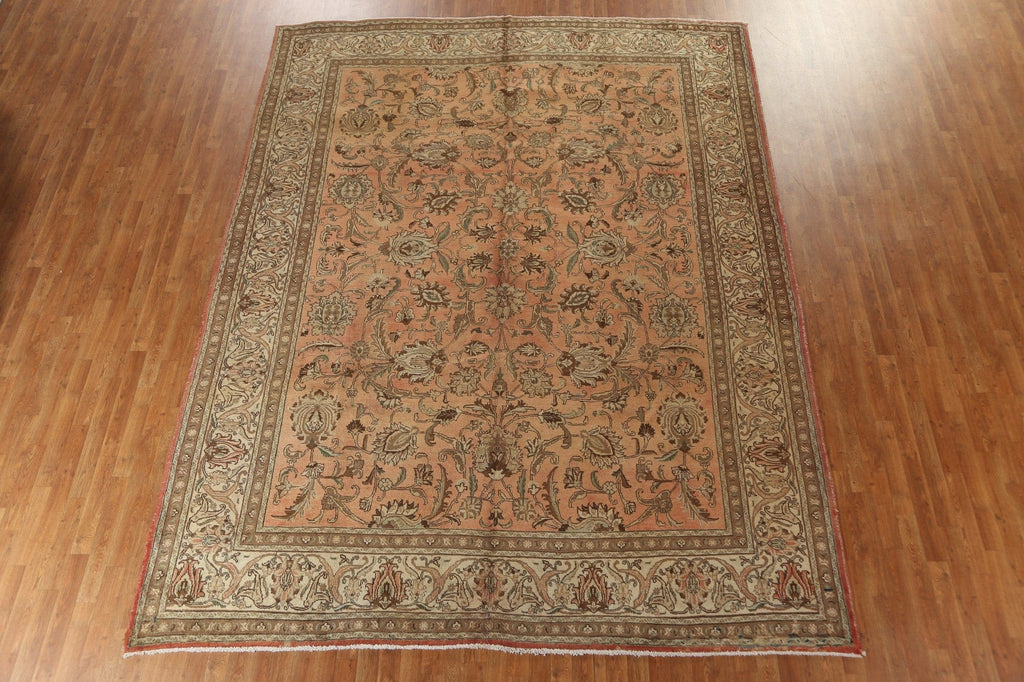 Vintage Floral Wool Tabriz Persian Area Rug 10x13