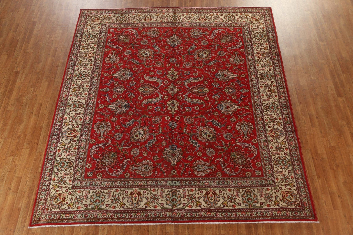 Hand-Knotted Wool Red Tabriz Persian Area Rug 10x11