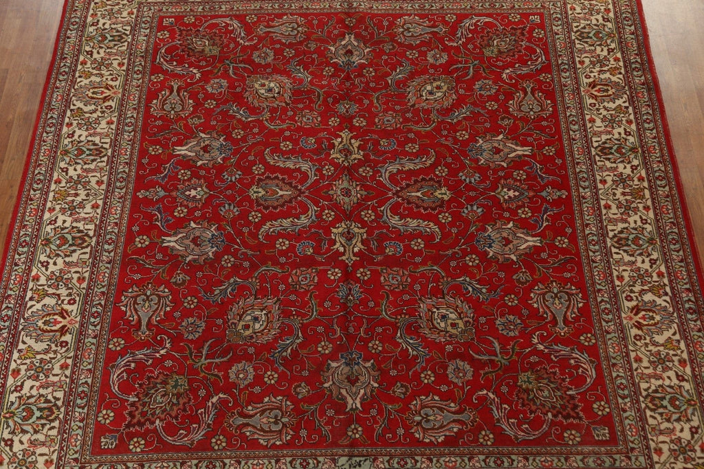 Hand-Knotted Wool Red Tabriz Persian Area Rug 10x11