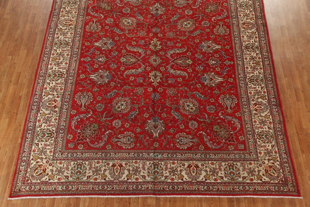 Hand-Knotted Wool Red Tabriz Persian Area Rug 10x11