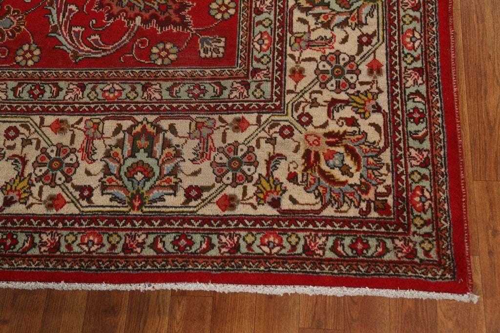 Hand-Knotted Wool Red Tabriz Persian Area Rug 10x11