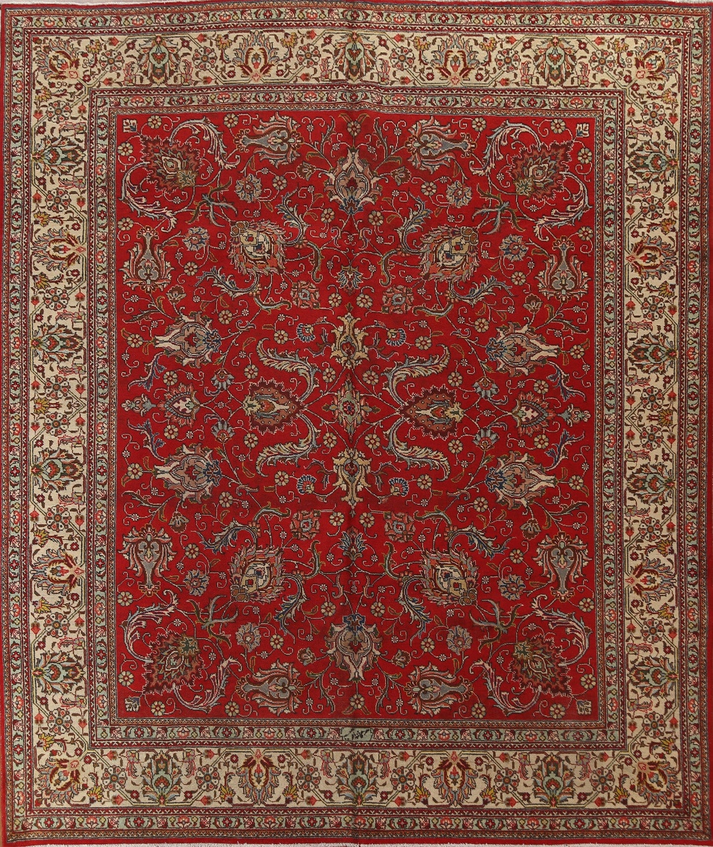 Hand-Knotted Wool Red Tabriz Persian Area Rug 10x11