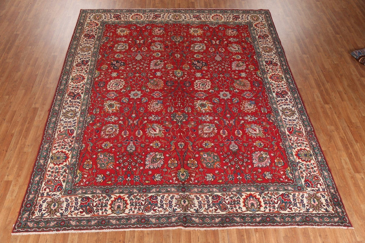 Red Floral Wool Tabriz Persian Area Rug 10x12