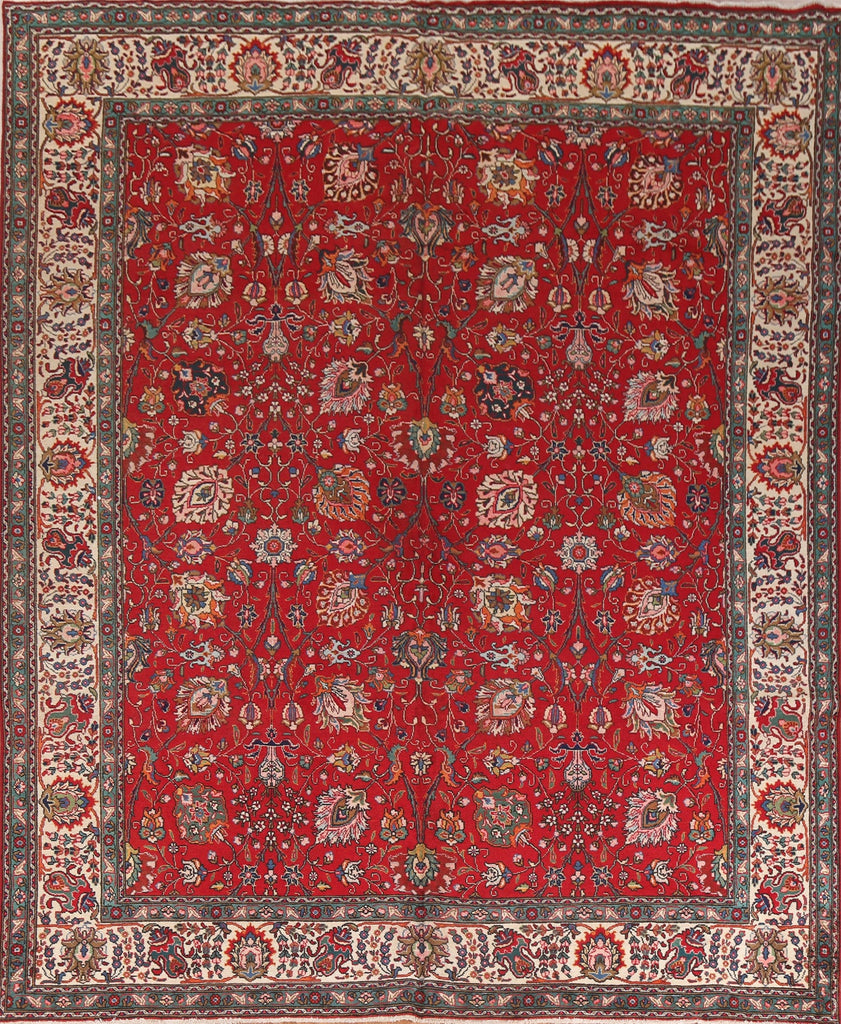 Red Floral Wool Tabriz Persian Area Rug 10x12