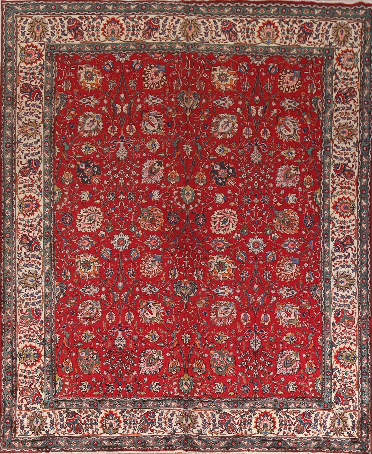 Red Floral Wool Tabriz Persian Area Rug 10x12