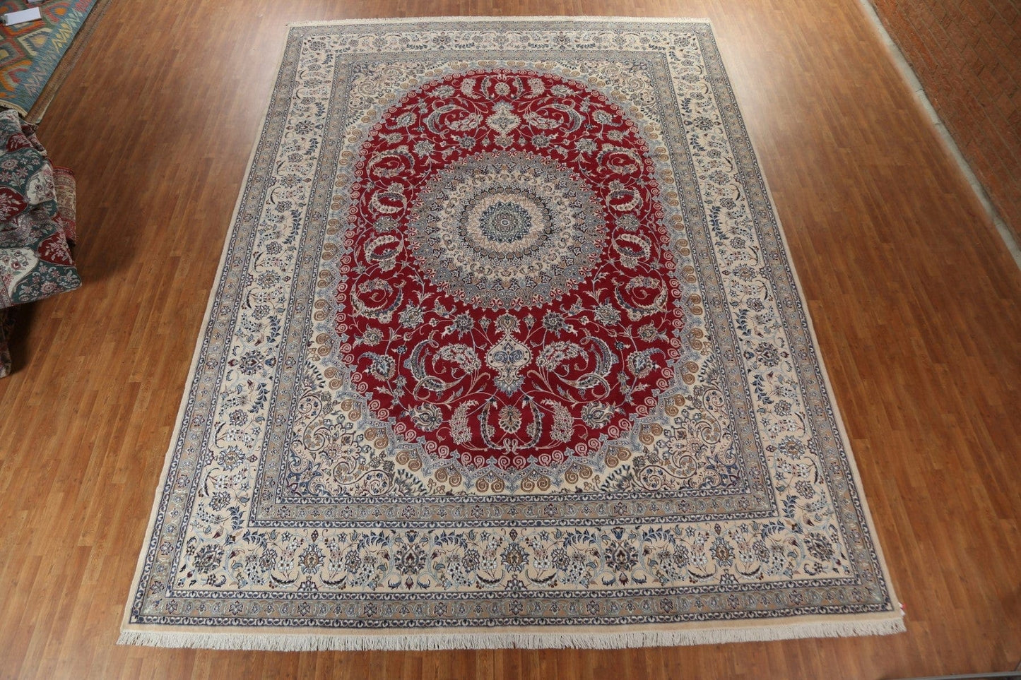 Vegetable Dye Red Wool Nain Large Persian Rug 13x17