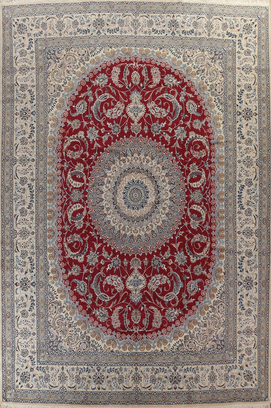 Vegetable Dye Red Wool Nain Large Persian Rug 13x17