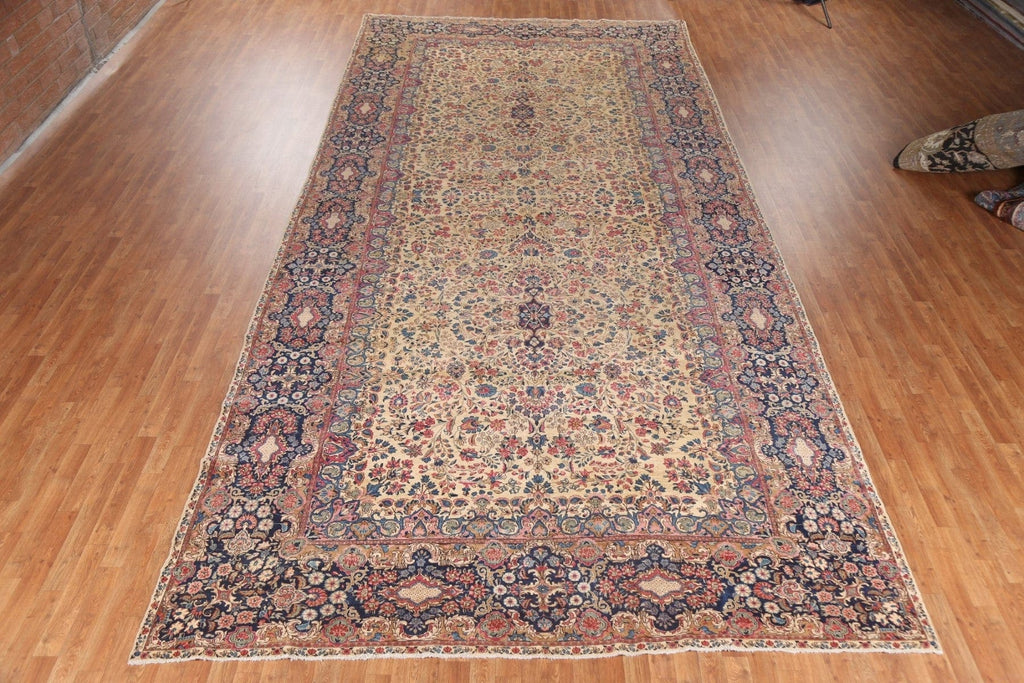 Pre-1900 Antique Vegetable Dye Kerman Persian Rug 9x20