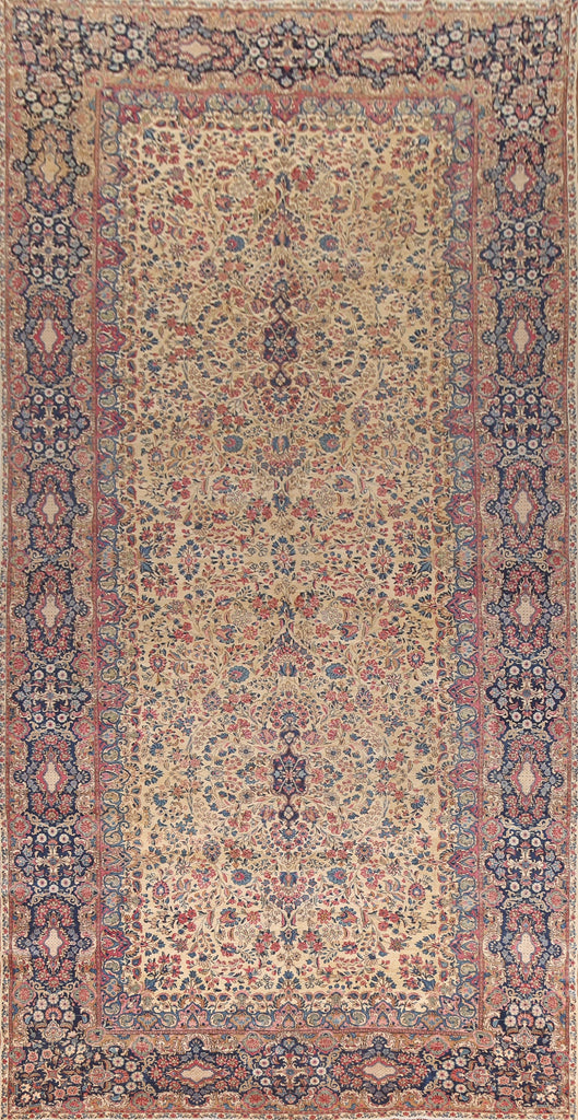 Pre-1900 Antique Vegetable Dye Kerman Persian Rug 9x20