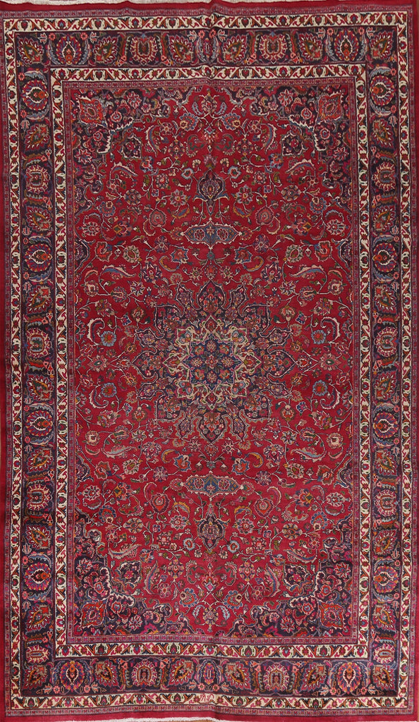 Floral Red Wool Mashad Large Persian Rug 9x16