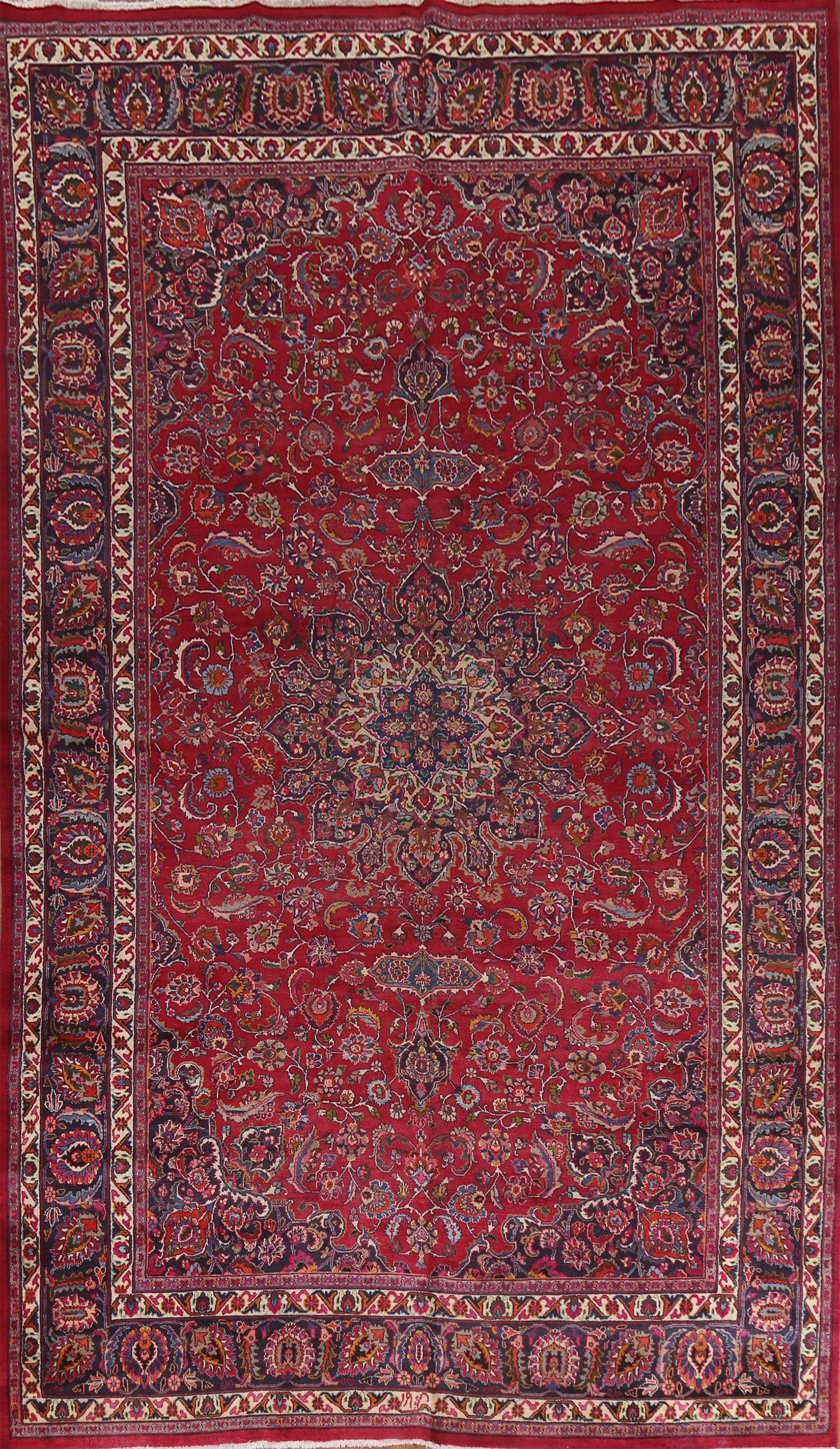 Floral Red Wool Mashad Large Persian Rug 9x16