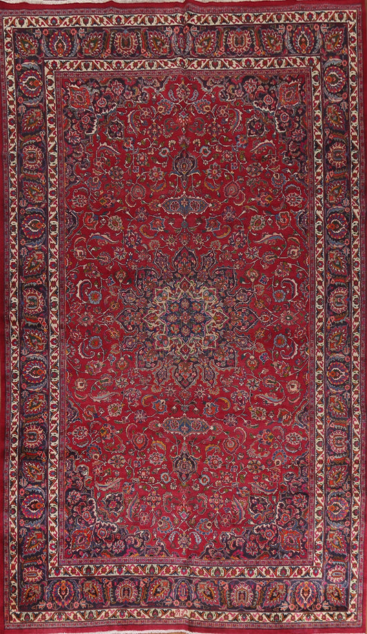 Floral Red Wool Mashad Large Persian Rug 9x16