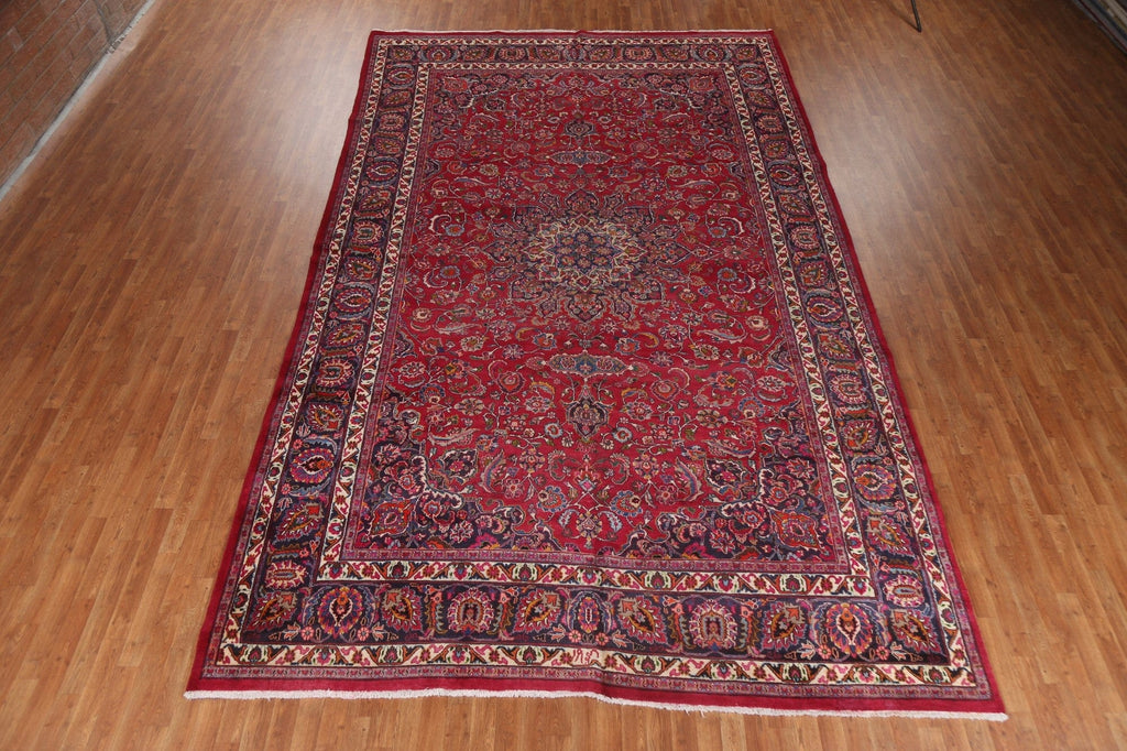 Floral Red Wool Mashad Large Persian Rug 9x16