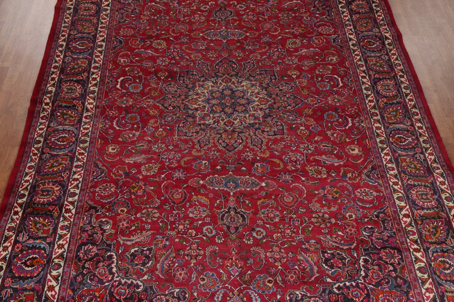 Floral Red Wool Mashad Large Persian Rug 9x16