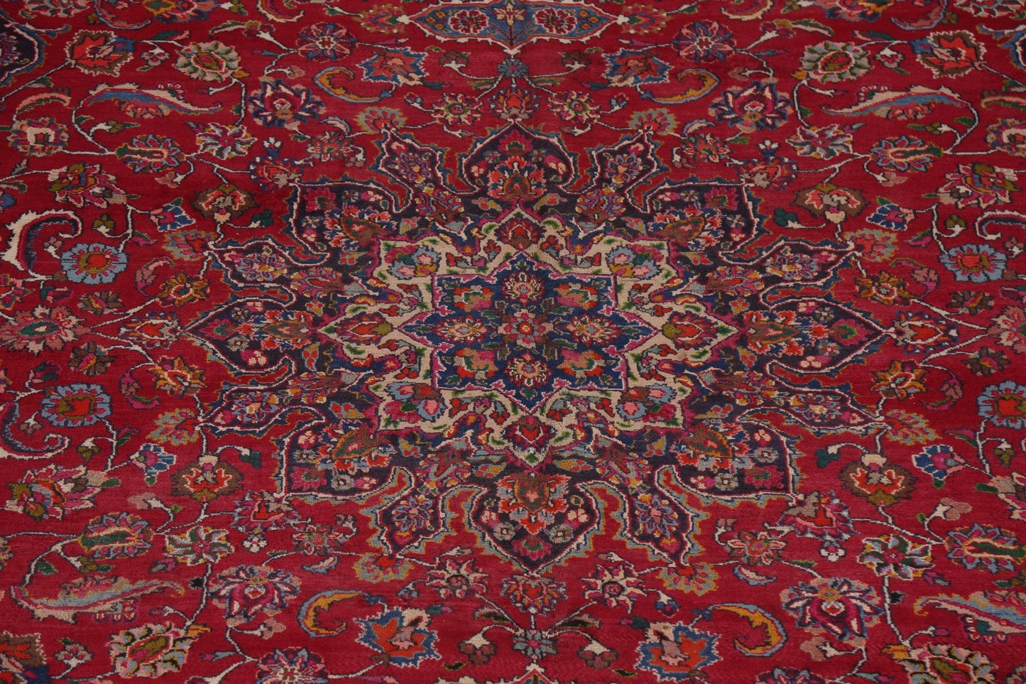 Floral Red Wool Mashad Large Persian Rug 9x16