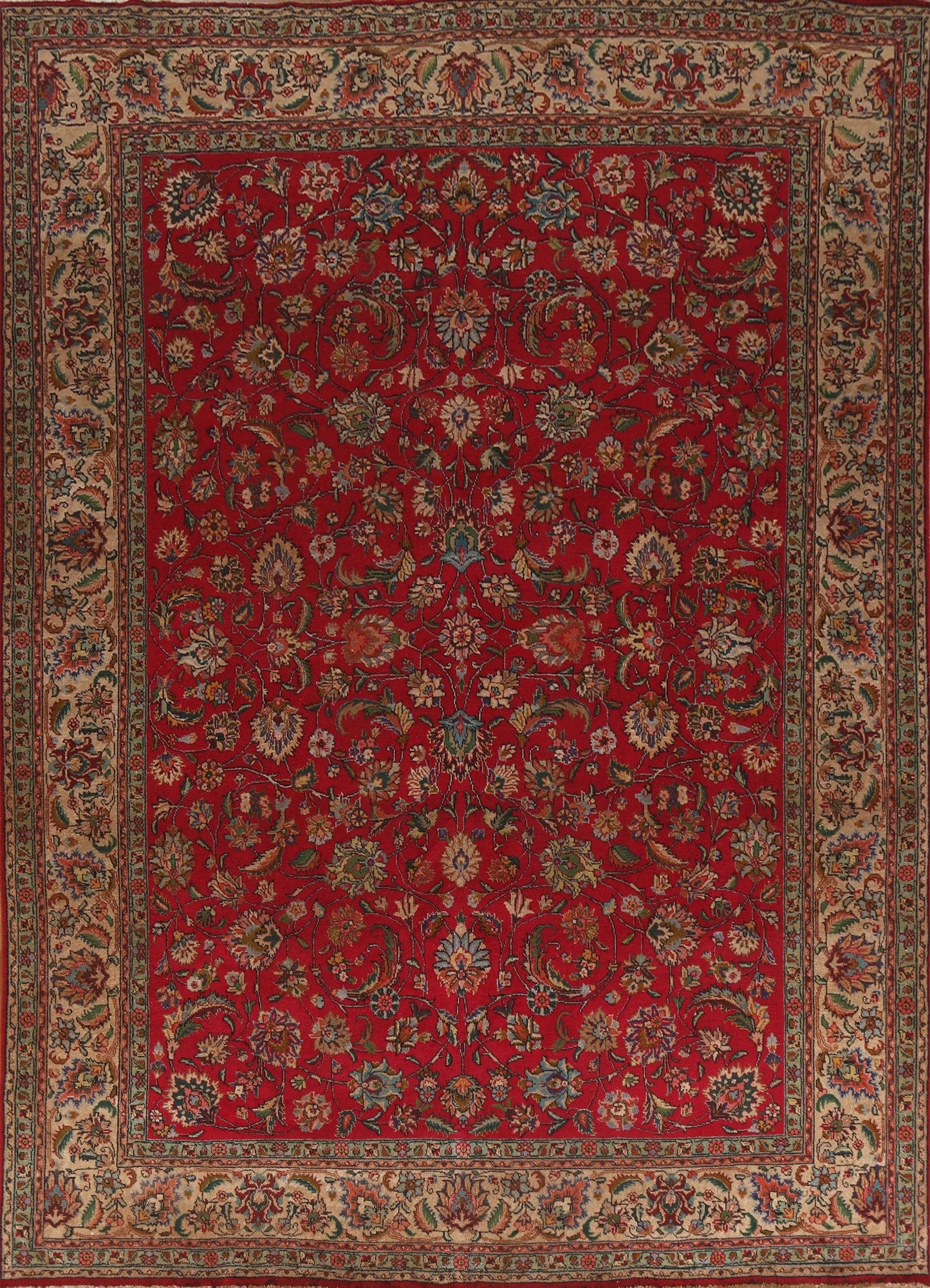 Floral Red Wool Tabriz Persian Area Rug 10x13