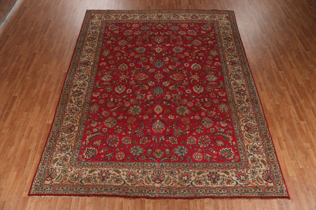 Floral Red Wool Tabriz Persian Area Rug 10x13