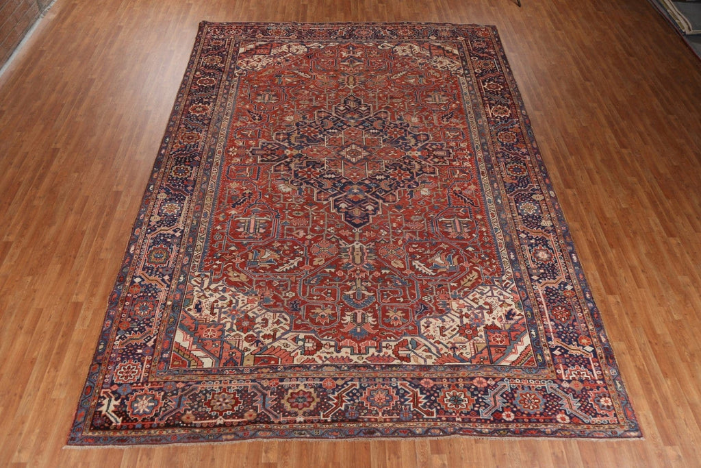 Antique Vegetable Dye Heriz Serapi Large Persian Rug 11x15