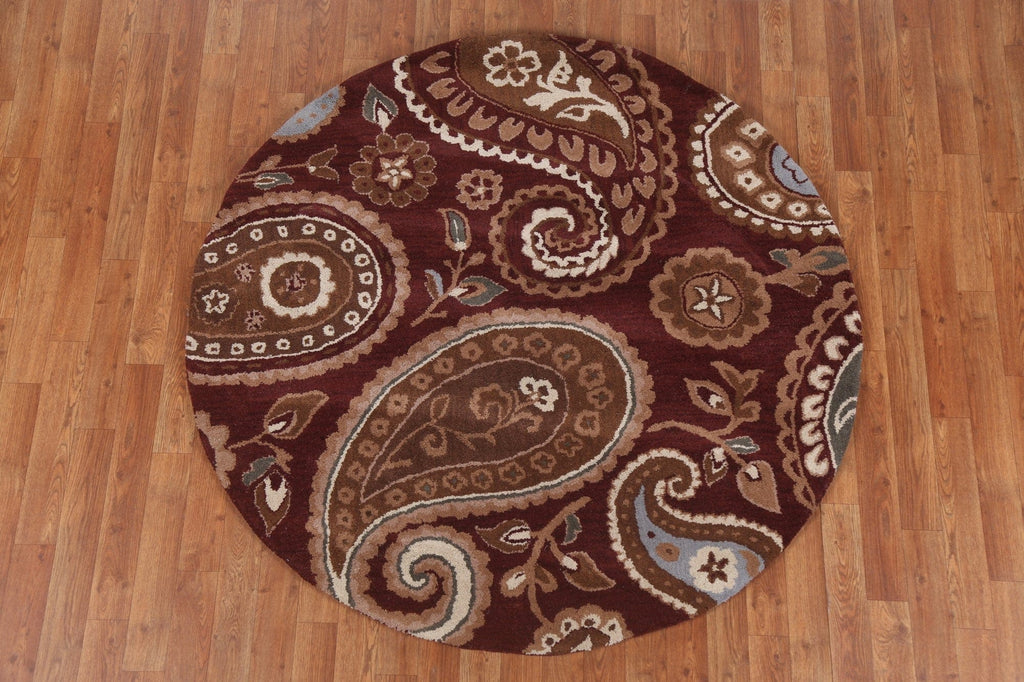 Paisley Agra Oriental Area Rug 5x5 Round