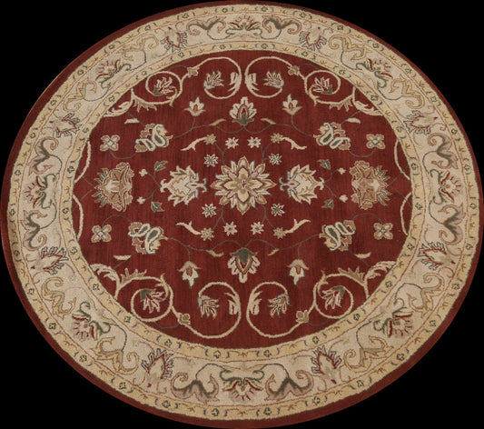 Red Floral Agra Oriental Round Rug 8x8