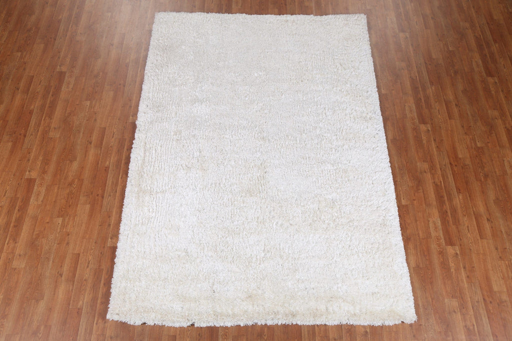 Modern Plush White Shaggy Oriental Area Rug 6x9