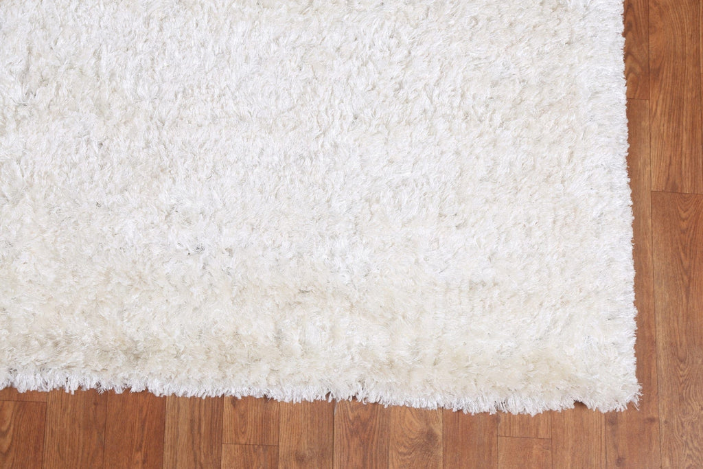 Modern Plush White Shaggy Oriental Area Rug 6x9