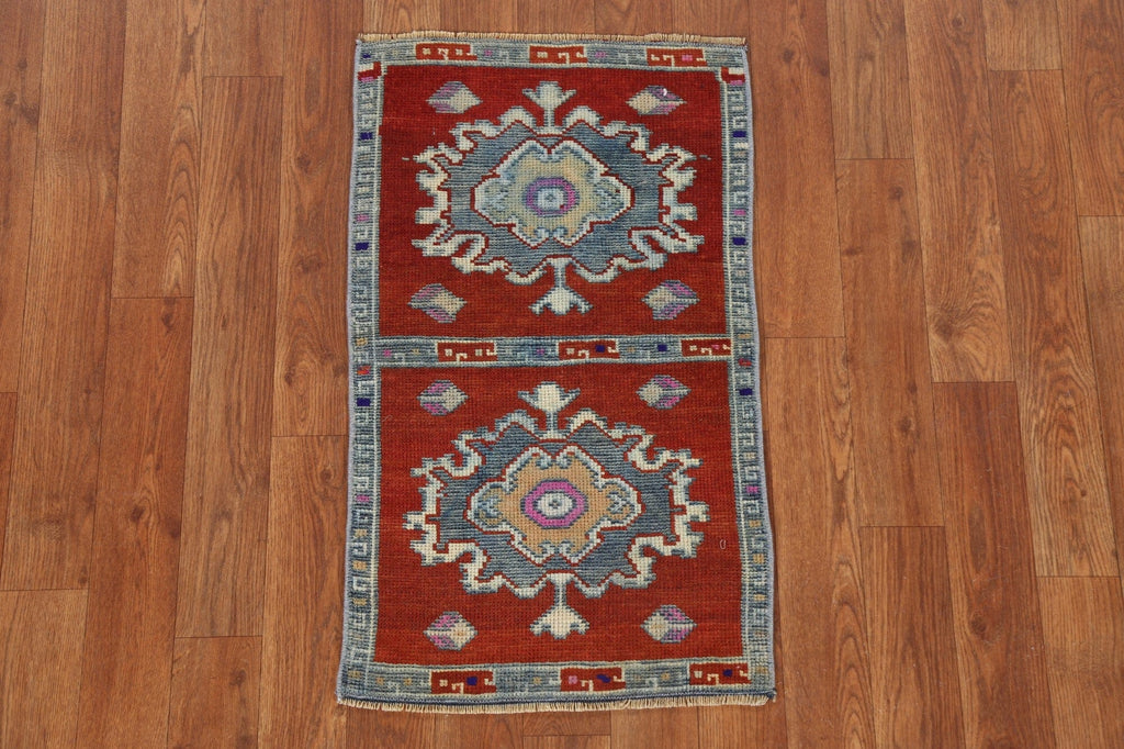 Geometric Red Anatolian Turkish Wool Rug 1x2