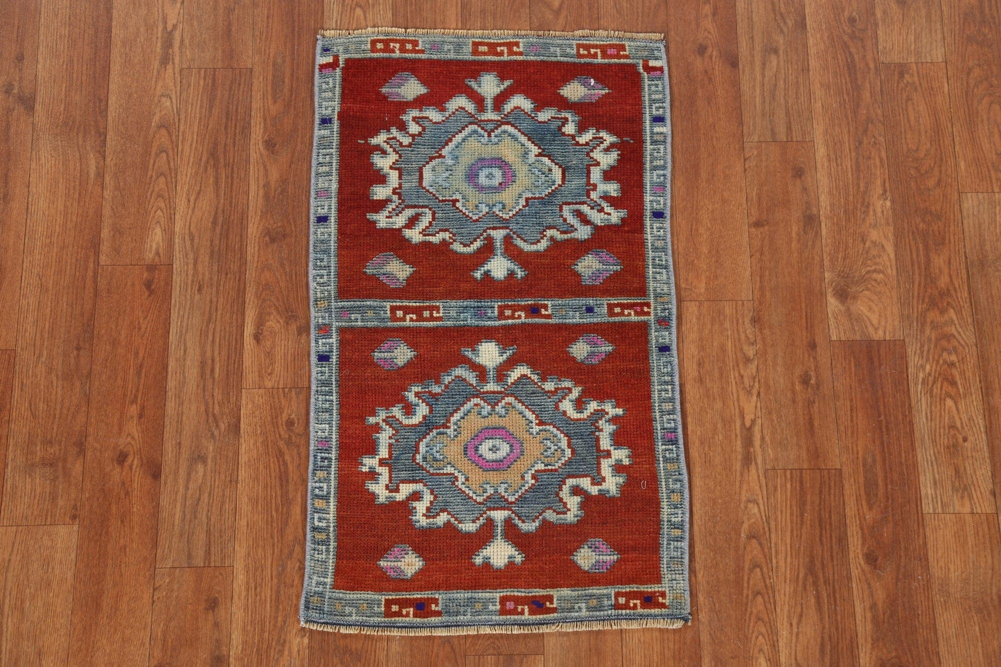 Geometric Red Anatolian Turkish Wool Rug 1x2