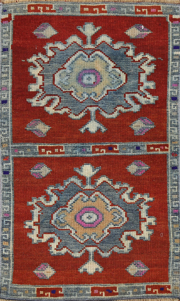 Geometric Red Anatolian Turkish Wool Rug 1x2