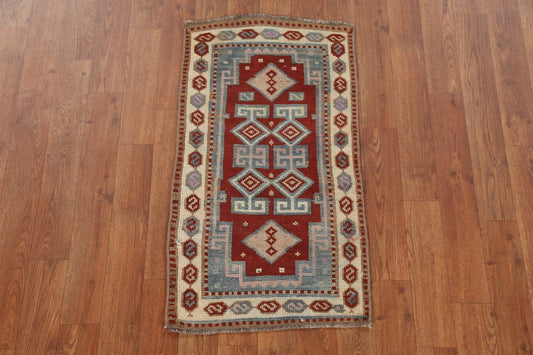 Vegetable Dye Red Oushak Wool Turkish Rug 1x3