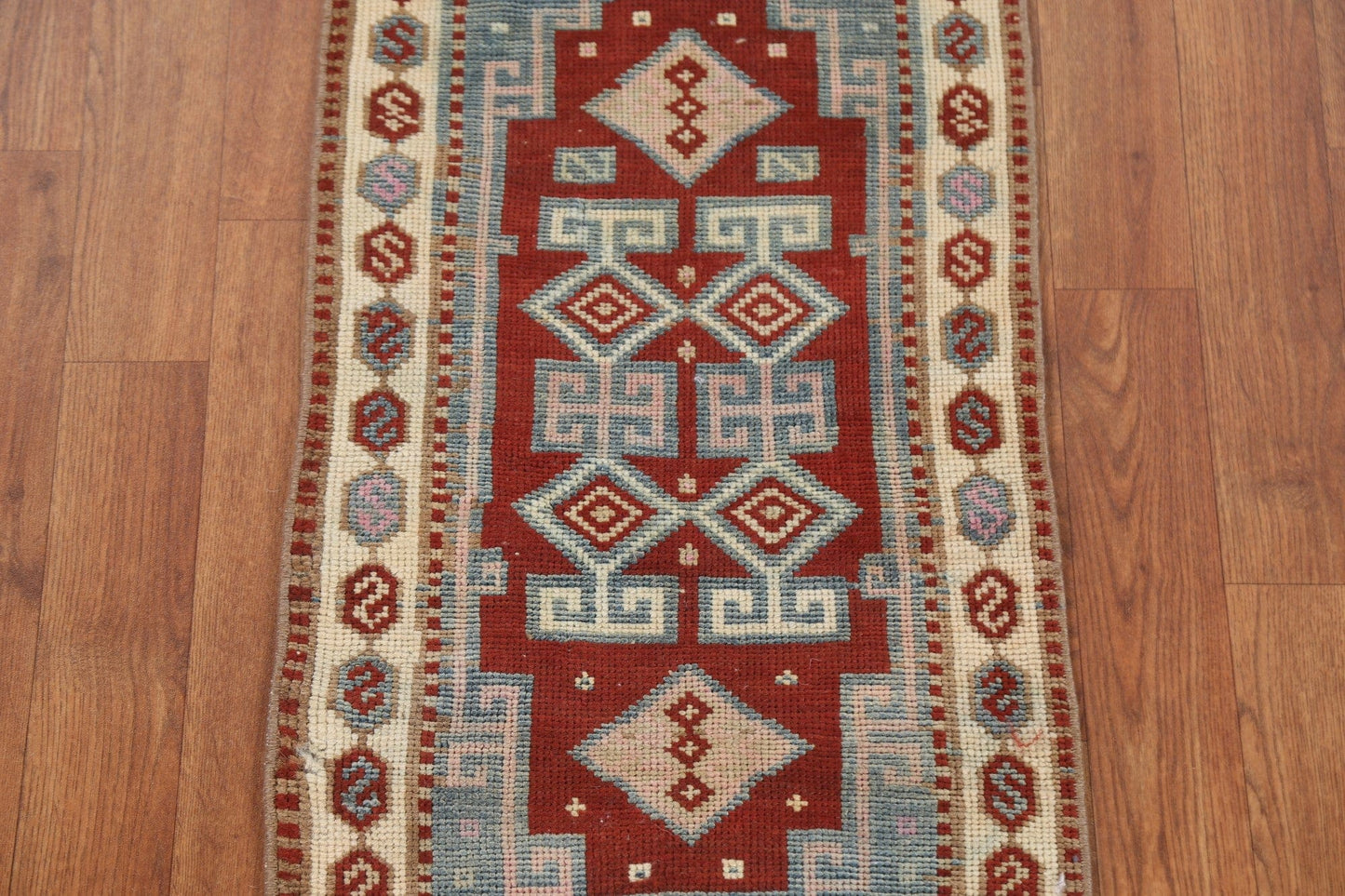 Vegetable Dye Red Oushak Wool Turkish Rug 1x3