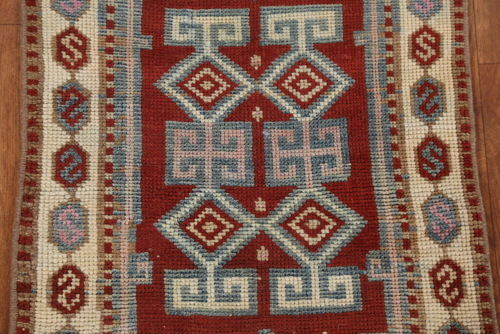 Vegetable Dye Red Oushak Wool Turkish Rug 1x3