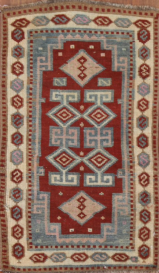 Vegetable Dye Red Oushak Wool Turkish Rug 1x3