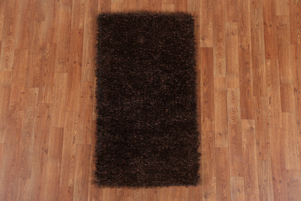 Dark Brown Shaggy Oriental Area Rug 2x4