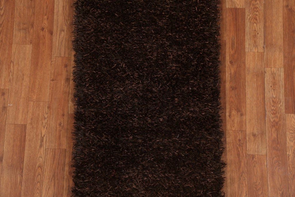 Dark Brown Shaggy Oriental Area Rug 2x4