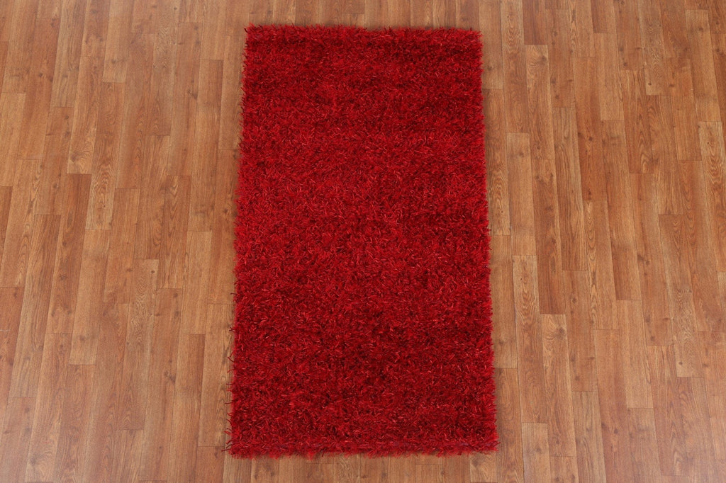 Red Shaggy Oriental Area Rug 3x5